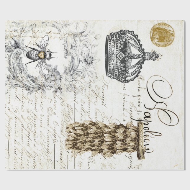Vintages Skript-Bienen-Verpackungs-Papier Geschenkpapier (Flach)