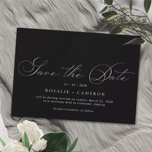 Vintages Skript   Romantische Moody Wedding Black Save The Date