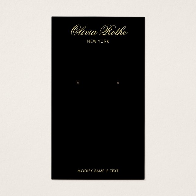 Vintages Skriptschwarzer Ohrring-Display (Vorderseite)