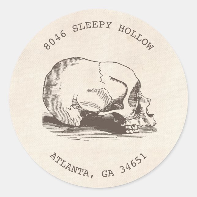 Vintages Skull-Halloween-Rücksendeadressen Runder Aufkleber (Vorderseite)