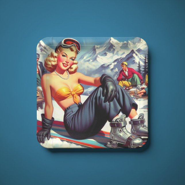 Vintages Snowboard-Button Pappteller (Von Creator hochgeladen)
