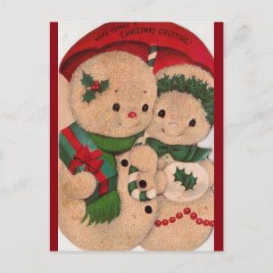 Vintages Snowman-Paar der 40er Jahre Postkarte