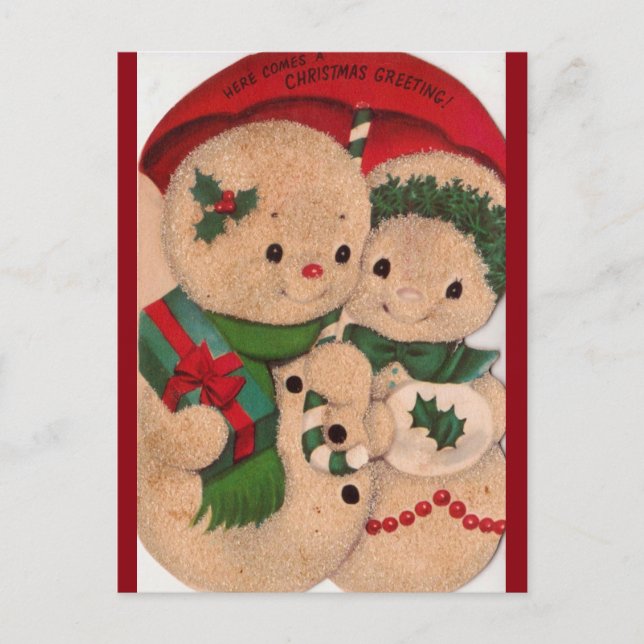 Vintages Snowman-Paar der 40er Jahre Postkarte (Vorderseite)