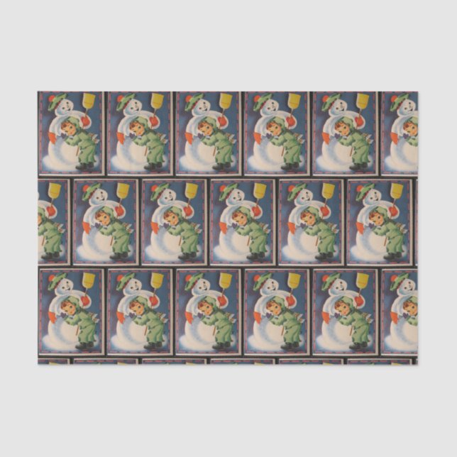 Vintages SnowmankinderPartygewebe Seidenpapier (Vorderseite)