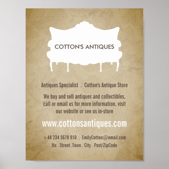 Vintages Sofa, Vintages Papier, Antiquitätenhändle Poster (Vorne)