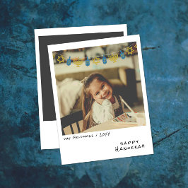 Vintages sofortiges Foto | Blue/Gold Hanukkah Garl Feiertagskarte