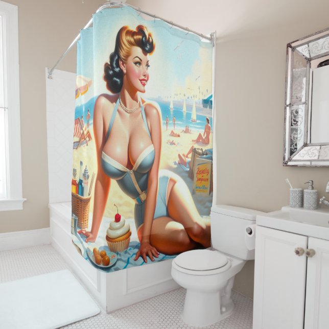 Vintages Sommer-Button-Up-Mädchen Duschvorhang (Beispiel)