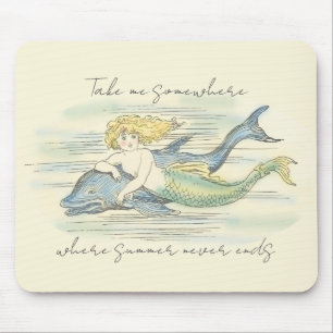 Vintages Sommerangebot für Meerjungfrau und Dolphi Mousepad