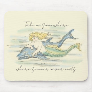 Vintages Sommerangebot für Meerjungfrau und Dolphi Mousepad