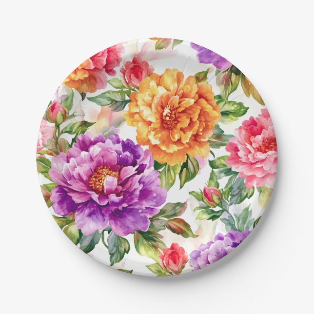 Vintages Sommerblutlicht Florals Pappteller (Vorderseite)