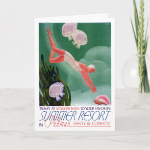 Vintages Sommerhotel Bahnreise Postkarte