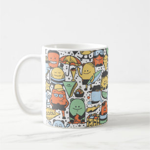 Vintages Sommernahtloses Muster mit lustigem Monst Kaffeetasse