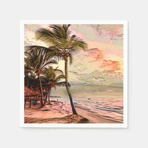 Vintages Sonnenaufgang Beach Palmen Dekoupage Serviette