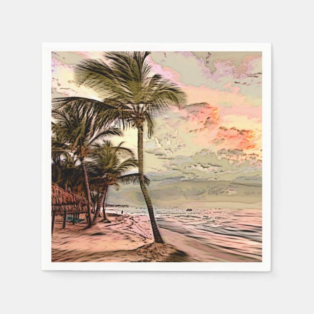 Vintages Sonnenaufgang Beach Palmen Dekoupage Serviette (Vorderseite)