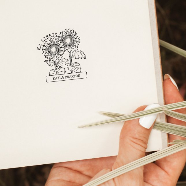Vintages Sonnenblumenbuch Ex Libris Gummistempel (Von Creator hochgeladen)