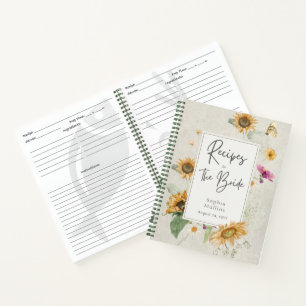 Vintages Sonnenblumencreme Brautparty Rezept Notizbuch