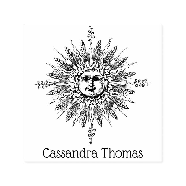 Vintages Sonnengesicht Anthropomorpher Botanischer Permastempel (Design)