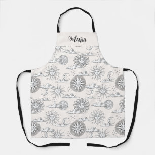 Vintages Sonnenmond Himmelsmuster Personalisiert Schürze
