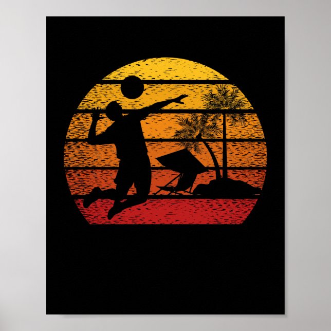 Vintages Sonnenuntergang-Volleyball-Geschenk Poster (Vorne)