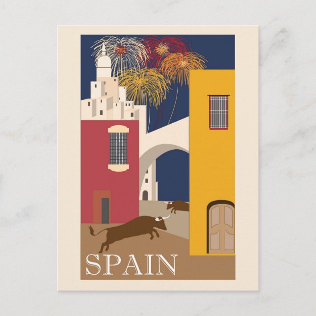 Vintages Spanien - Laufen der Bullen Postkarte (Vorderseite)