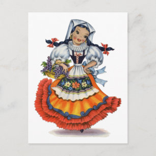 Vintages Spanisch Girl Traditionskleid Postcard Postkarte