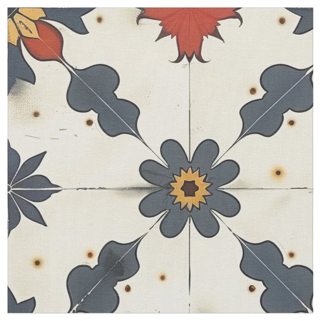 Vintages Spanisches Fliesenmuster Stoff (Nahaufnahme)