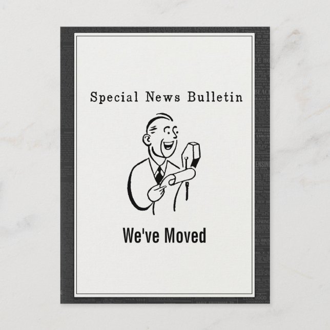 Vintages Special News Bulletin, das wir übertragen Ankündigungspostkarte (Vorderseite)