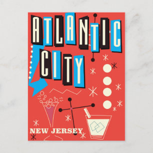 Vintages Spielplakat für die atlantische Stadt Postkarte