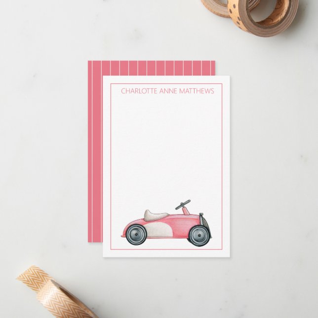 Vintages Spielzeug in Rosa und Weiß Personalisiert Mitteilungskarte (Vorderseite/Rückseite Beispiel)