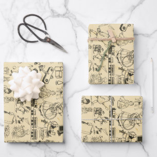 Vintages Spielzeug und Kindermuster Geschenkpapier Set