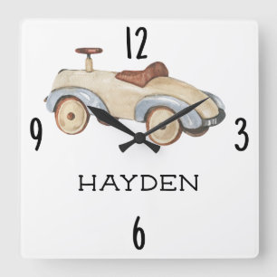 Vintages Spielzeugauto 10,75-in-Kinderzimmer Quadratische Wanduhr