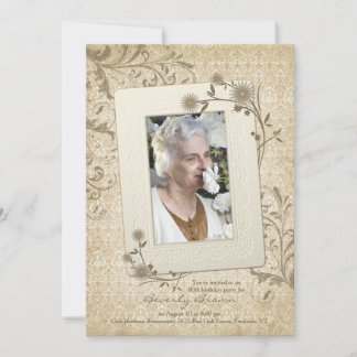 Vintages Spitzen-Foto 80. Geburtstag Einladung