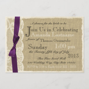 Vintages Spitzen- und Burlap-Brautparty Einladung