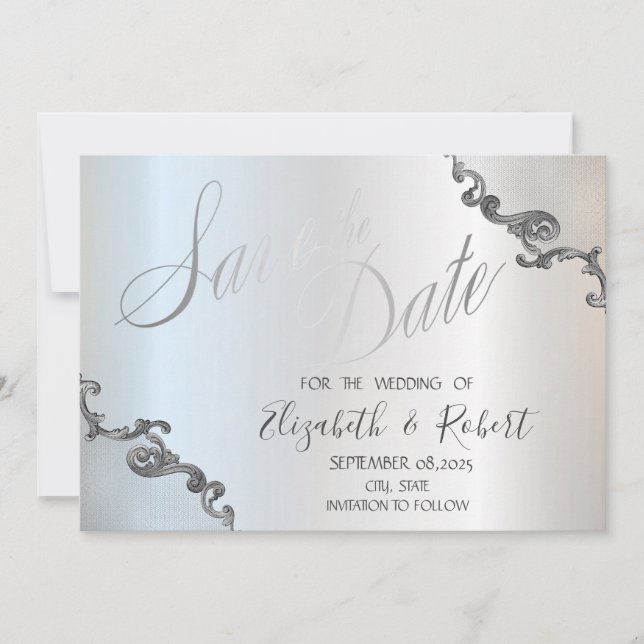 Vintages Spitzengrenzsilber Save the Date (Vorderseite)