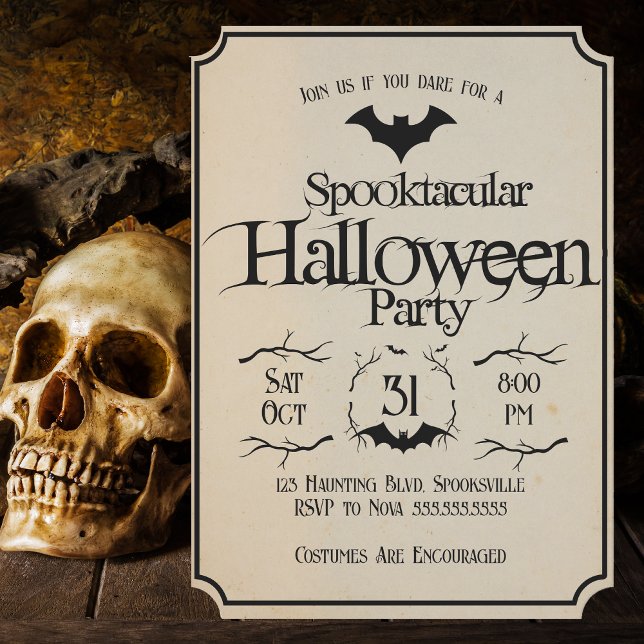 Vintages Spooktacular Batty Adult Halloween-Party Einladung (Von Creator hochgeladen)
