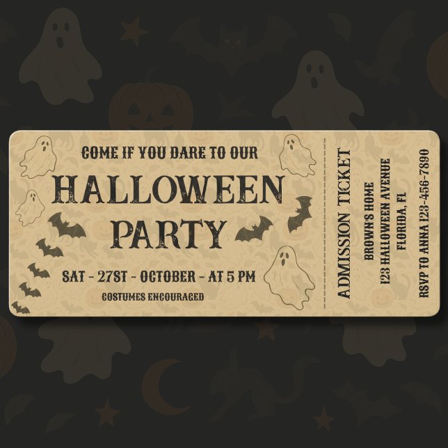 Vintages Spooky-Halloween-Party-Ticket Einladung (Von Creator hochgeladen)