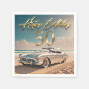 Vintages Sportauto an einem tropischen Strand Happ Serviette