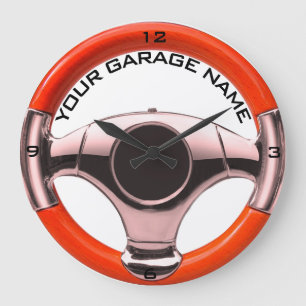 Vintages Sportautorot und Chromlenkrad 3 Große Wanduhr