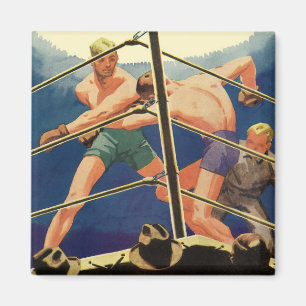 Vintages Sportboxen, Boxer während eines Spiels Magnet