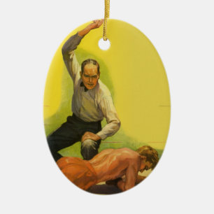 Vintages Sportboxen, Schiedsrichter mit Boxer Knoc Keramikornament