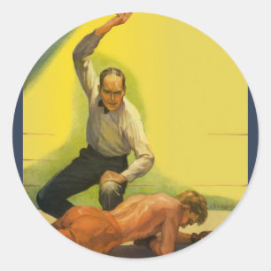 Vintages Sportboxen, Schiedsrichter mit Boxer Knoc Runder Aufkleber