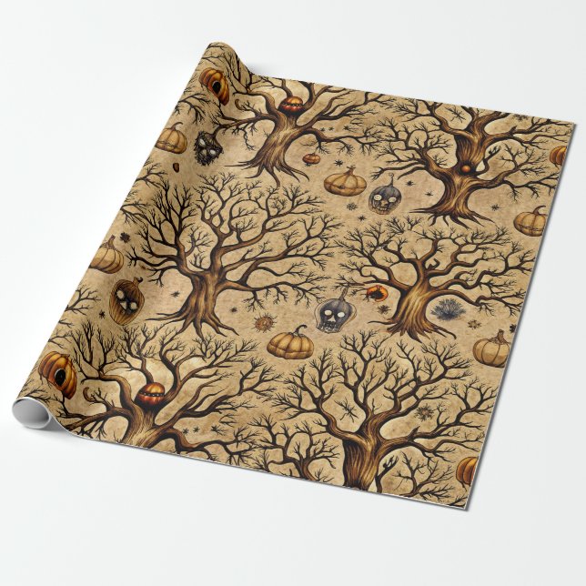 Vintages Spuk Baummuster Geschenkpapier (Ungerollt)