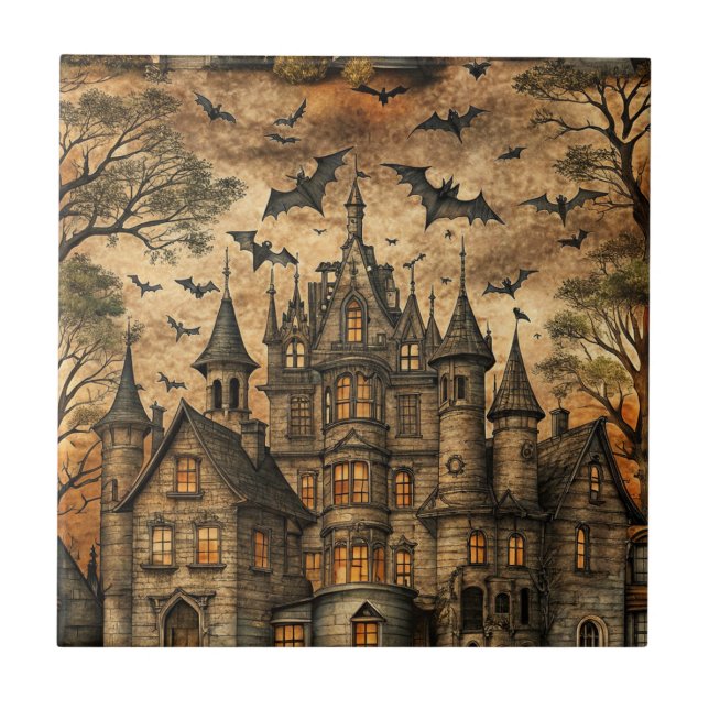 Vintages Spuk Haus (2) Fliese (Vorderseite)