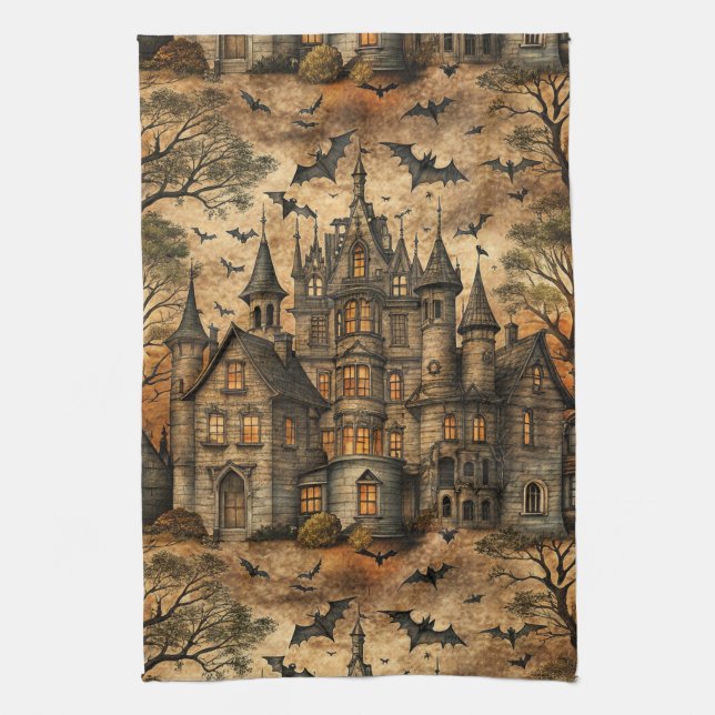 Vintages Spuk Haus (2) Geschirrtuch (Vertikal)
