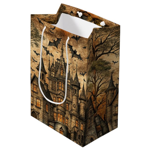 Vintages Spuk Haus (2) Mittlere Geschenktüte (Vorderseite Schrägansicht)