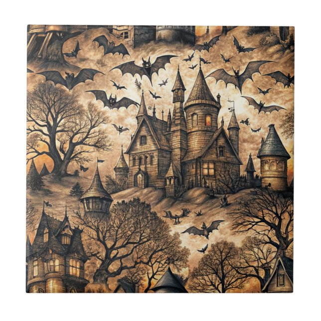 Vintages Spuk Haus Fliese (Vorderseite)