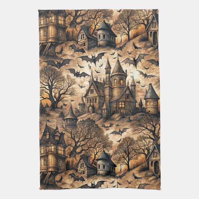 Vintages Spuk Haus Geschirrtuch (Vertikal)