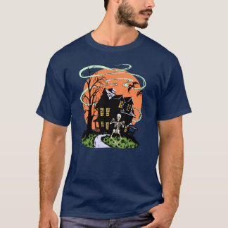 Vintages Spuk Haus Halloweens mit dem Skelett T-Shirt