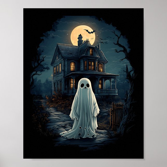 Vintages Spuk Haus Mitternacht Spooky Ghost Beängs Poster (Vorne)