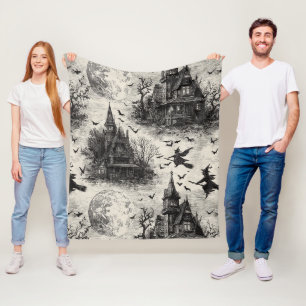 Vintages Spuk Haus und Hexenturmmuster Fleecedecke